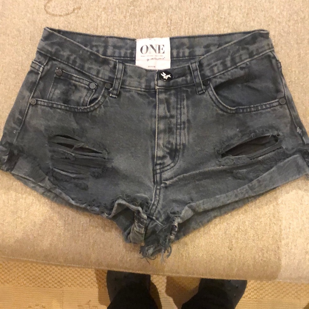 ONE Black distressed denim shorts